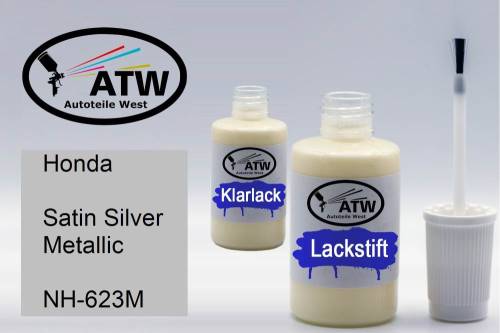 Honda, Satin Silver Metallic, NH-623M: 20ml Lackstift + 20ml Klarlack - Set, von ATW Autoteile West.